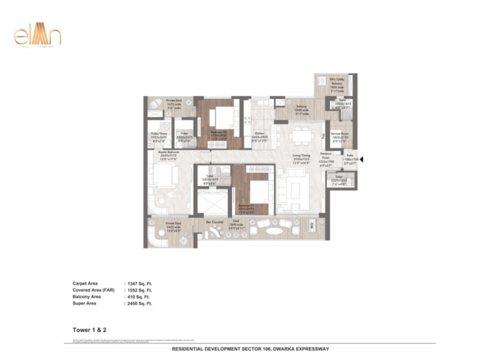 alt="Elan The Presidential, New Luxury Apartment Floor plan 2450 sq ft"