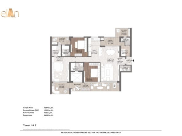 alt="Elan The Presidential, New Luxury Apartment Floor plan 2450 sq ft"