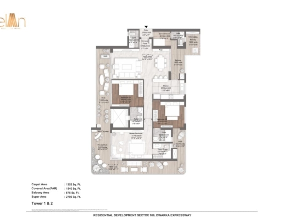 alt="Elan The Presidential, New Luxury Apartment Floor plan 2700 sq ft"
