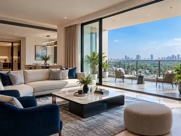 Airy Luxury Living Room with Balcony Views Airy Luxury Living Room with Balcony Views